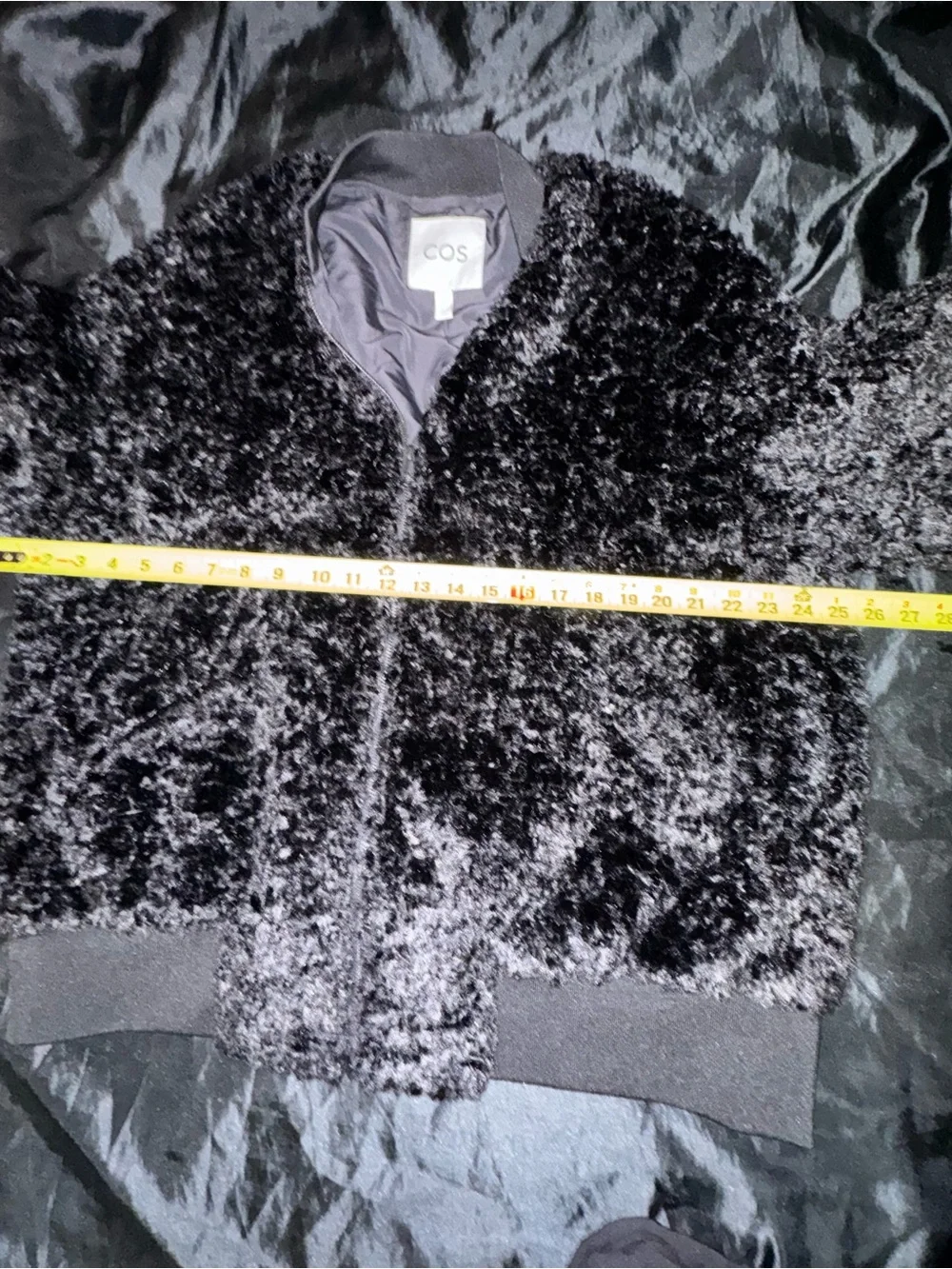 COS Black Faux Fur Teddy Bomber Jacket Zip Front Oversized Textured Coat - Picture 5 of 8